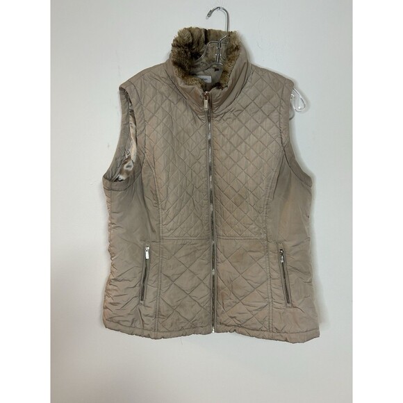 Calvin Klein Jackets & Blazers - Calvin Klein Quilted Puffer Vest Faux Fur Collar Beige Women’s XL